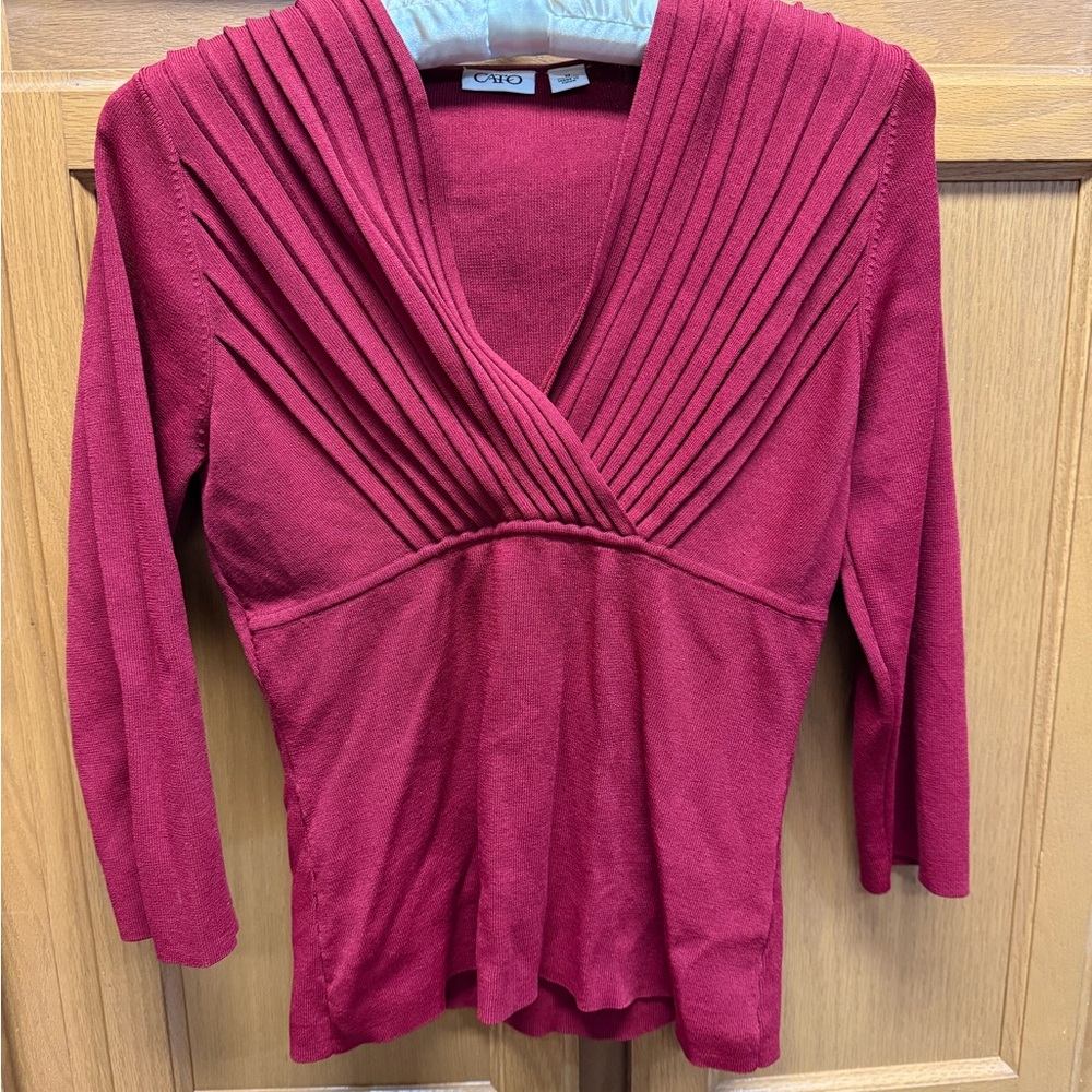 Cato Red Pleated V-Neck Blouse